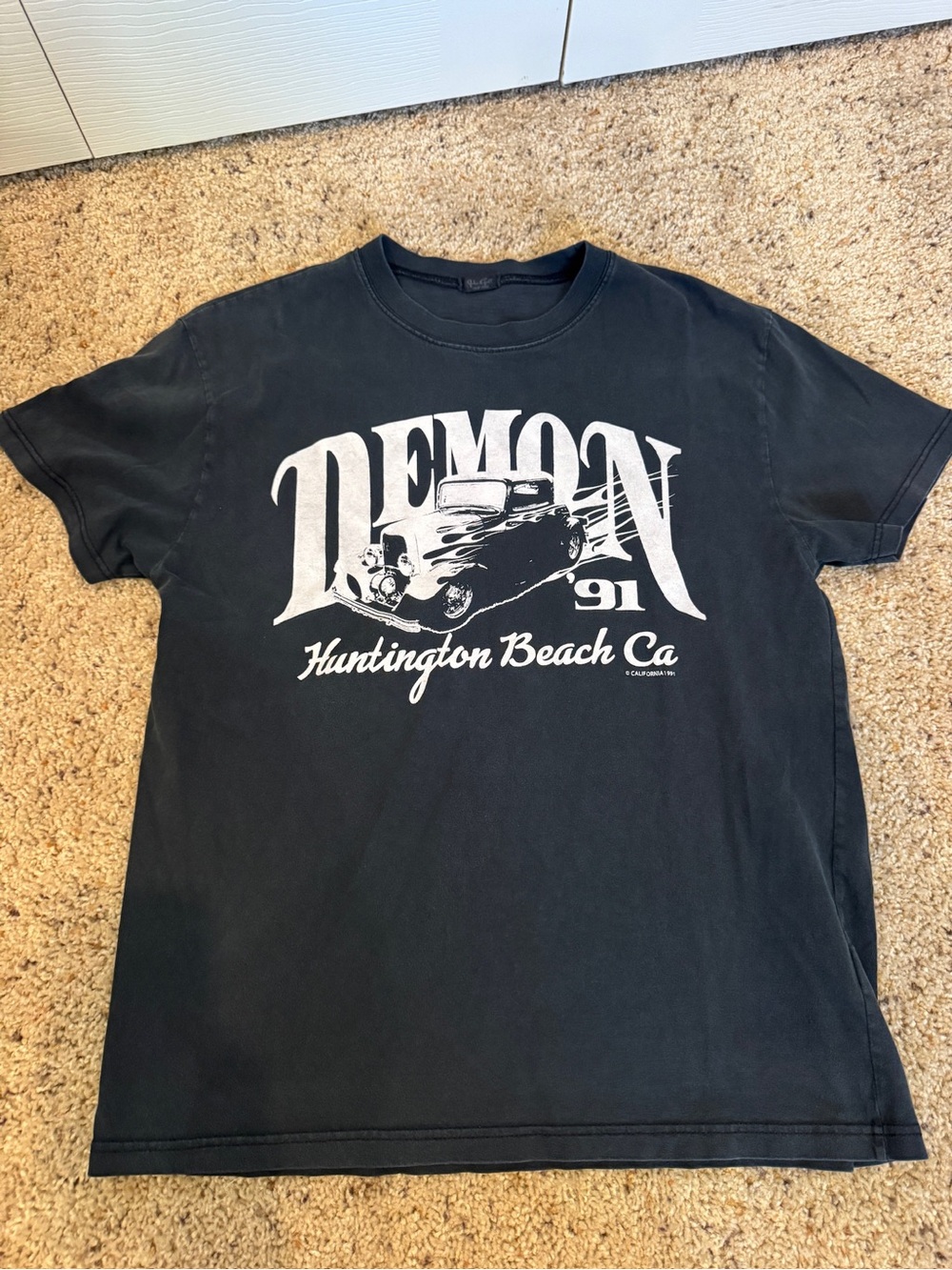 Brandy Melville Black Short Sleeve Tee with White 'Demon' Graphic